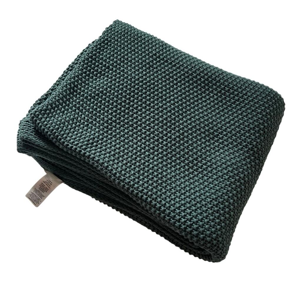 West Elm 100% Cotton Knit Throw Teal/Ocean Color 50”x60”